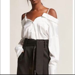 Open shoulder satin top